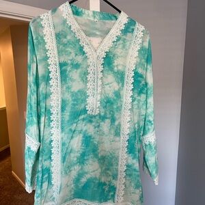 Tie Dye Kurti with Lace Dupatta